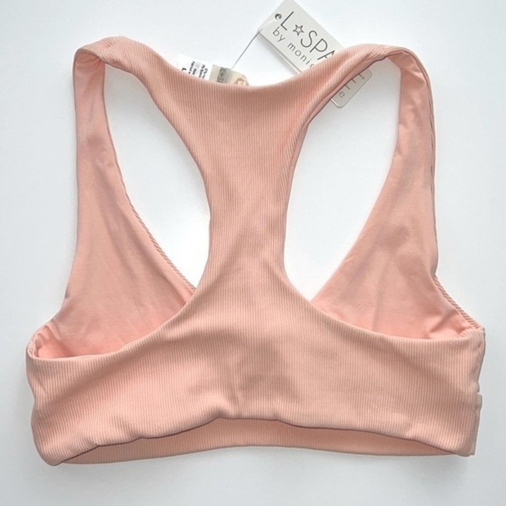 NWT L*Space Tara Ribbed Cut Out Knotted Front Bikini Top Pastel Pink Large - Picture 8 of 10